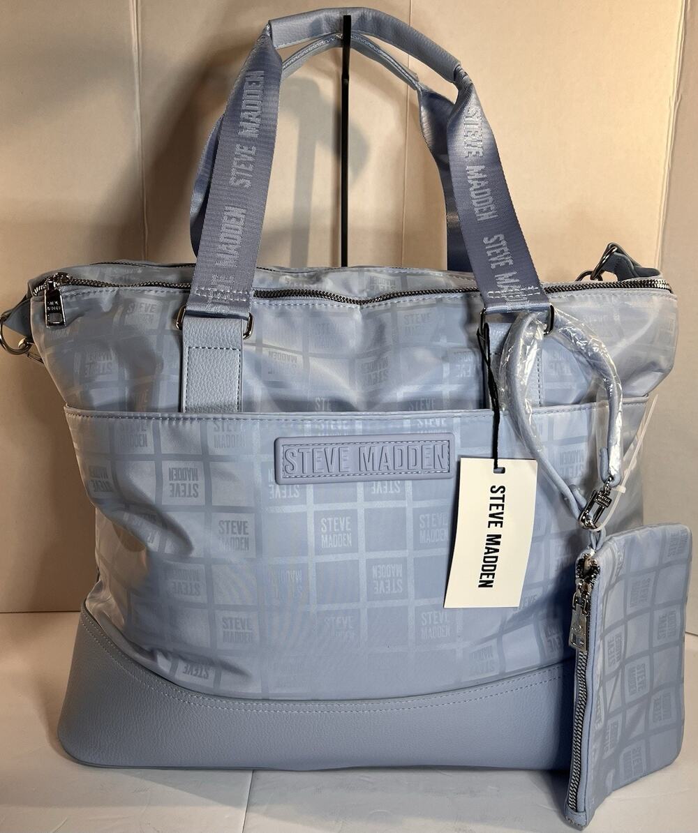 Steve Madden Blue Logo Weekender Travel Bag Convertible Pouch NWT